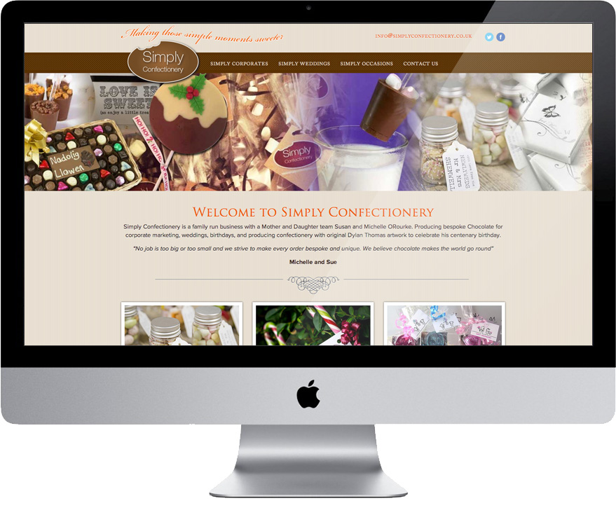 website for Simply Confectionery a bespoke confectionery business in Swansea