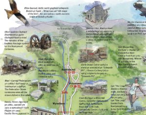 Illustrations for interpretation boards Ogmore Valley, South Wales
