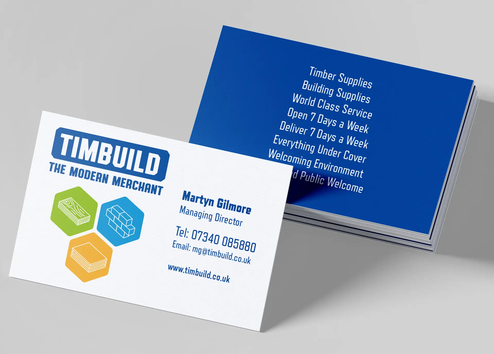 Timbuild logo on double sided business card